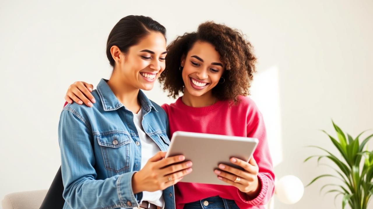 Two friends enjoying a tablet together