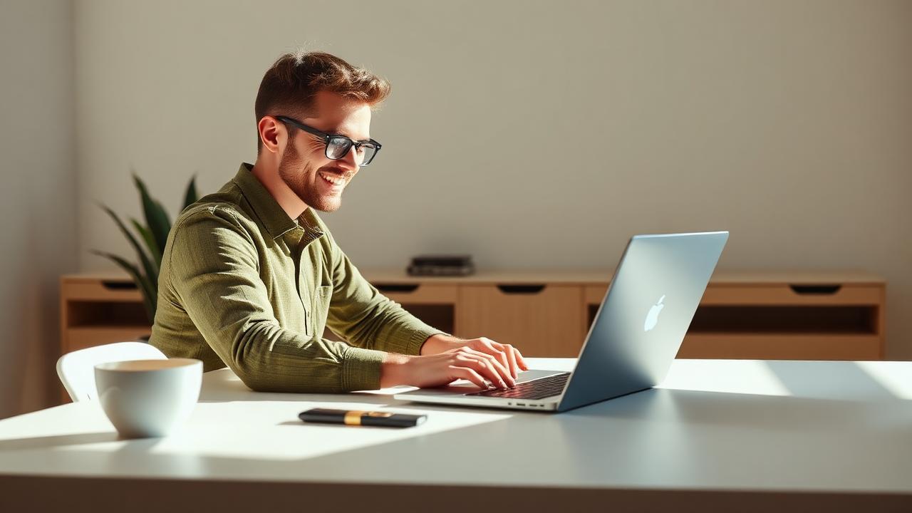 Person working on a modern laptop at a bright desk
