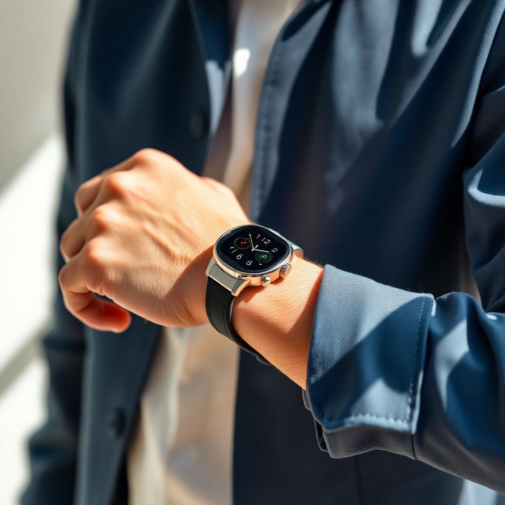 Customer checking the time on a modern smartwatch