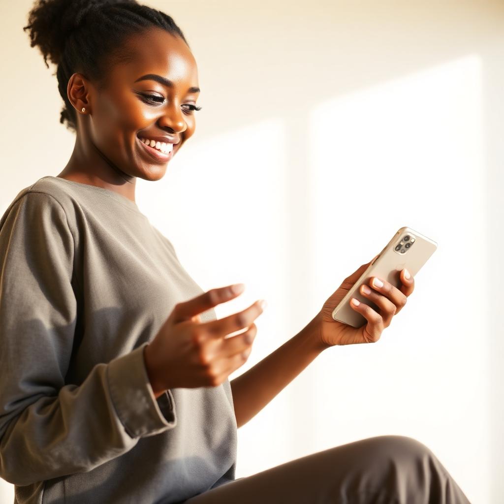 Happy customer holding a new flagship smartphone